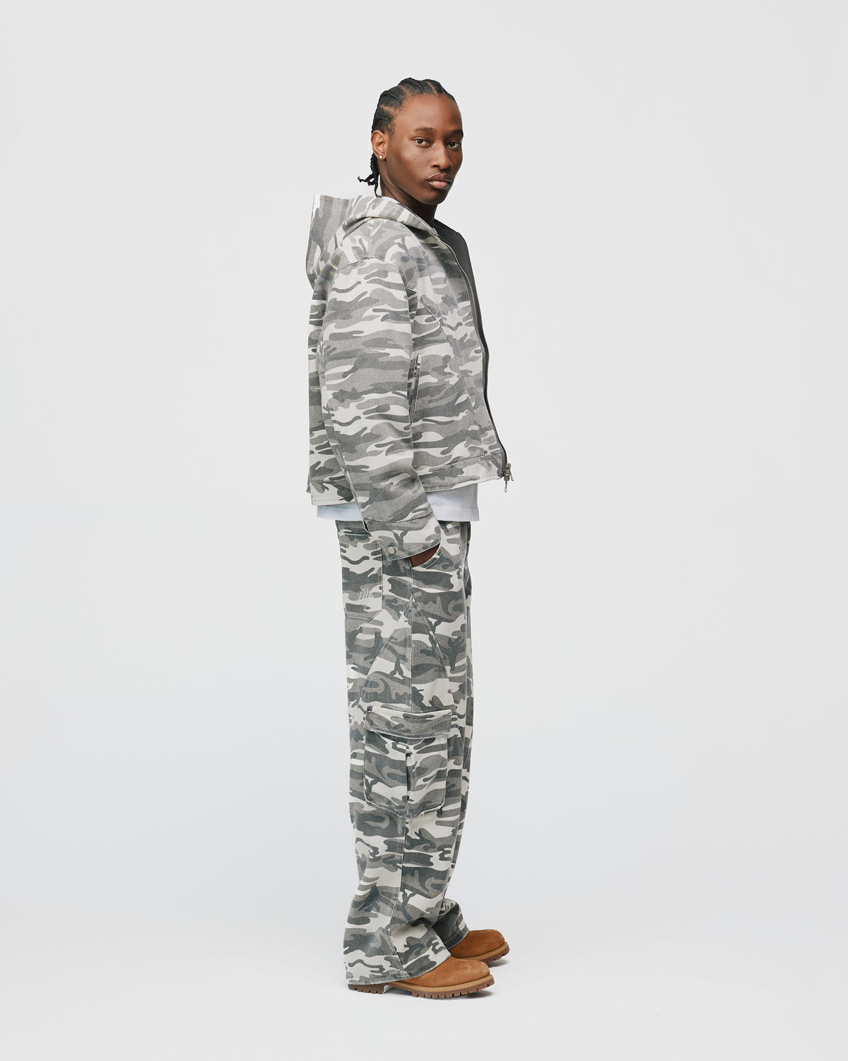 Baggy Cargo Pants - White Camo