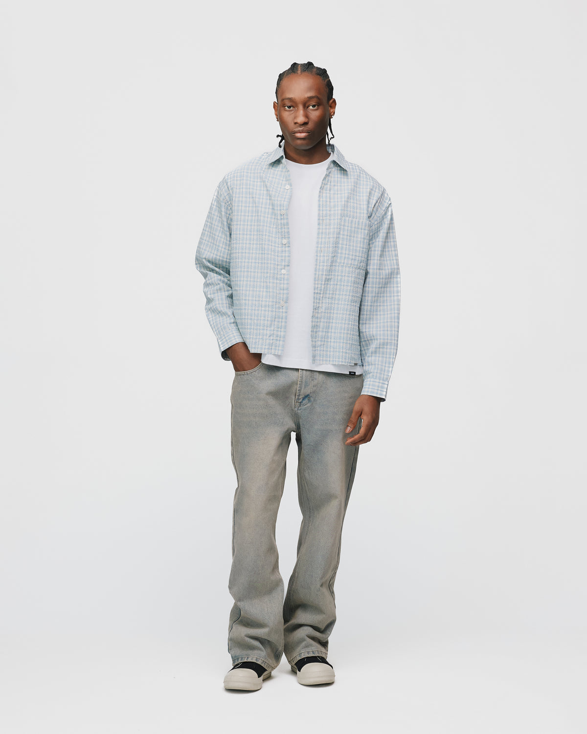 Cropped Flannel - Light Blue