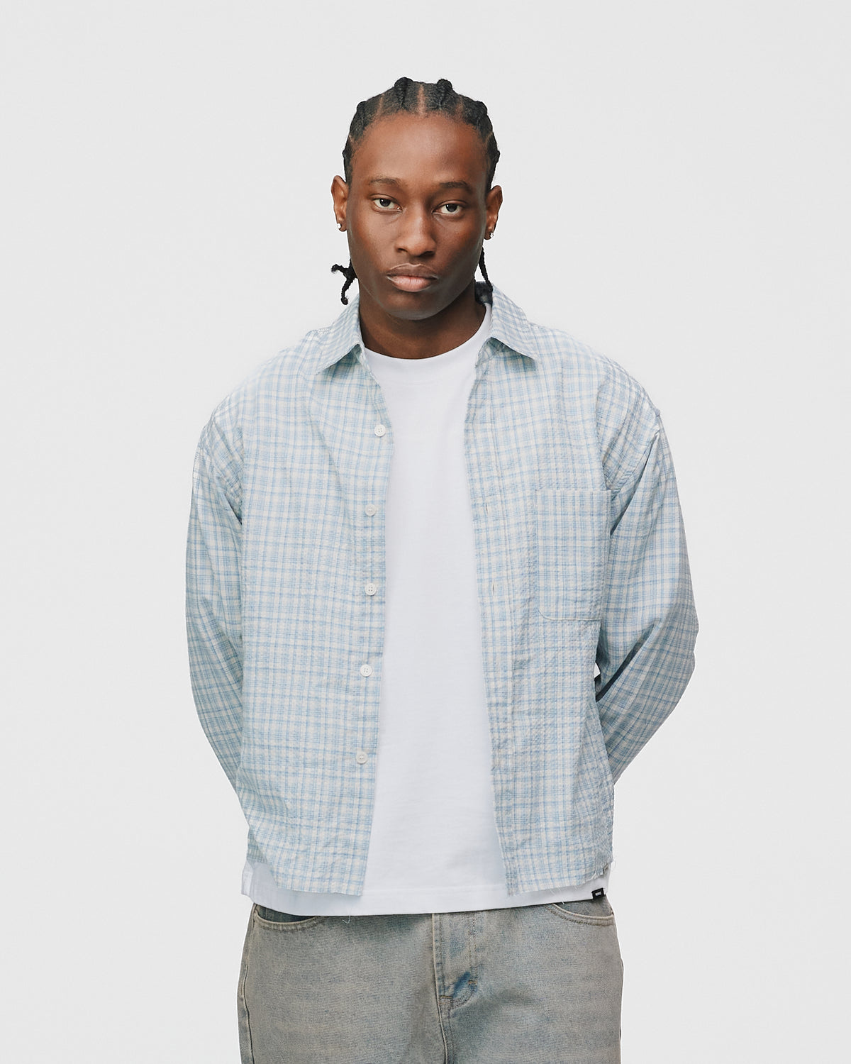 Cropped Flannel - Light Blue