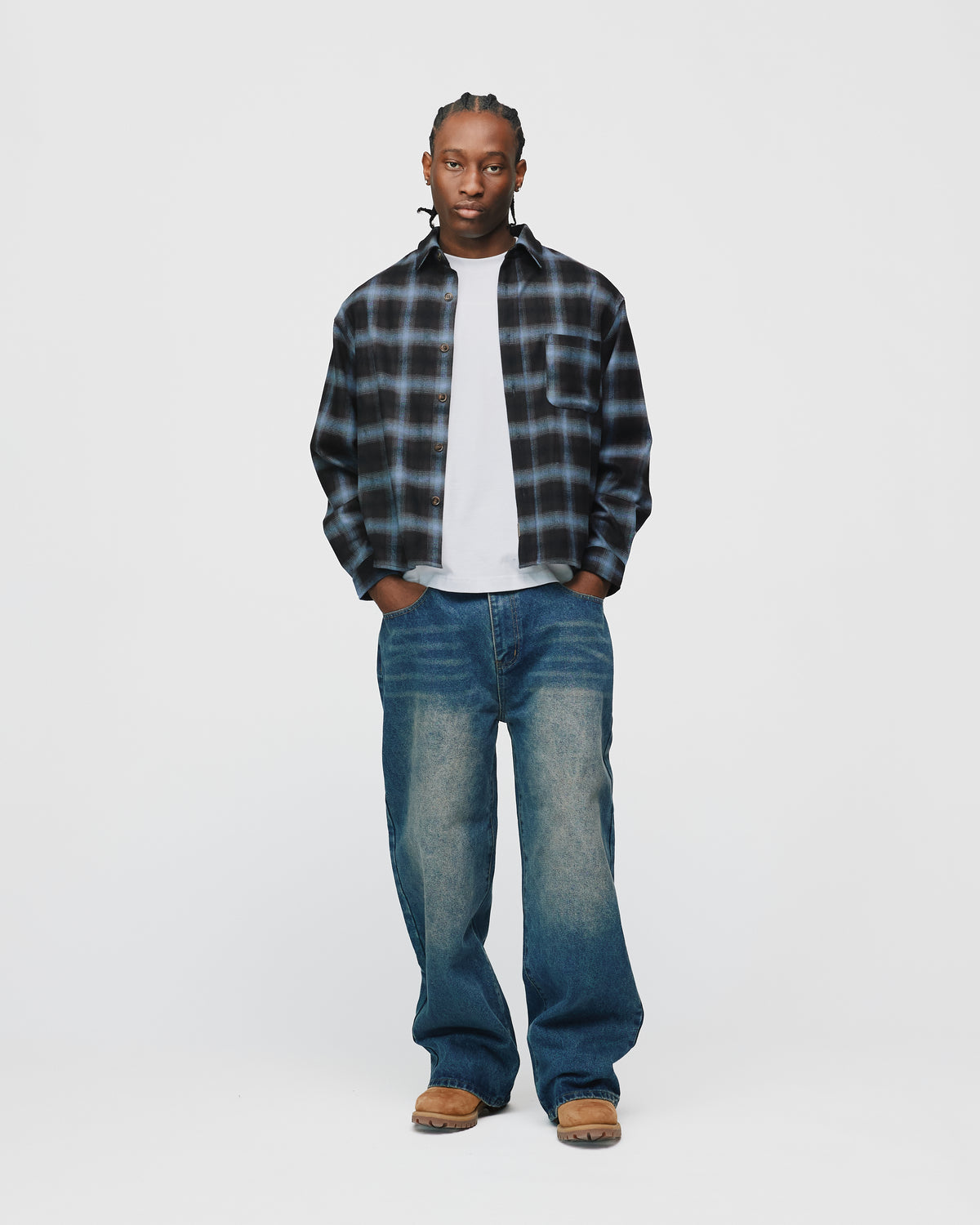 Cropped Flannel - Blue