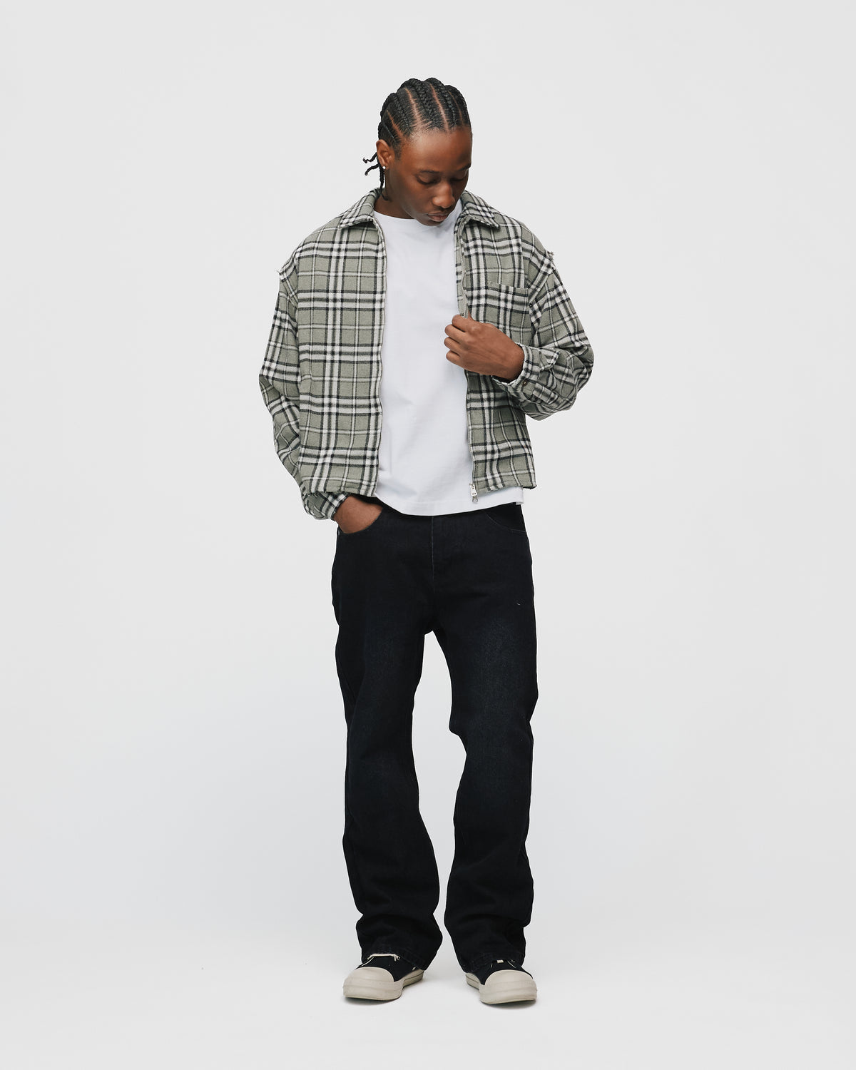 Cropped Zip Flannel - Grey