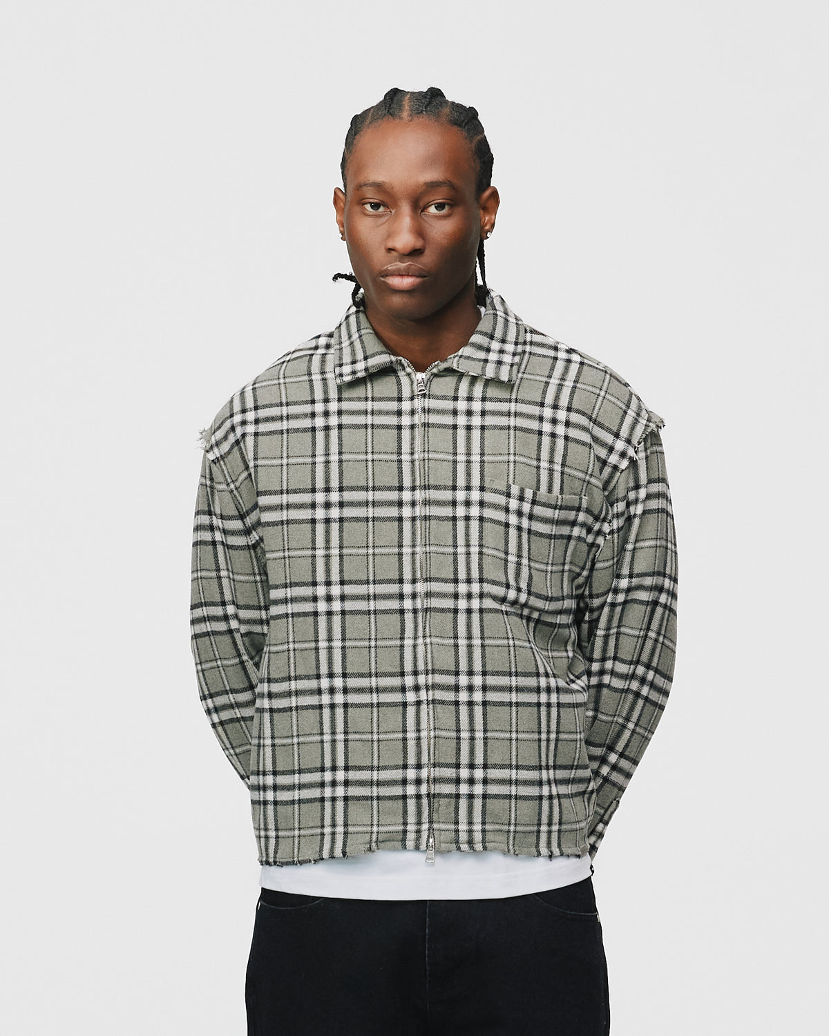 Cropped Zip Flannel - Grey