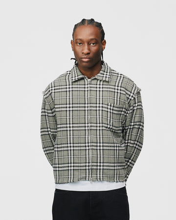 Cropped Zip Flannel - Grey