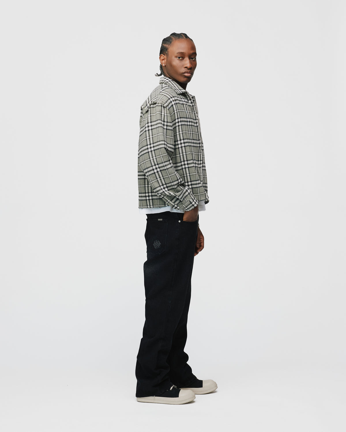 Cropped Zip Flannel - Grey