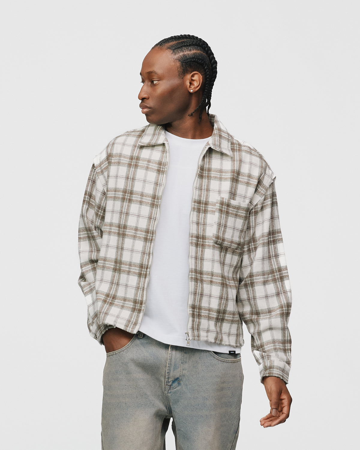 Cropped Zip Flannel - Cream