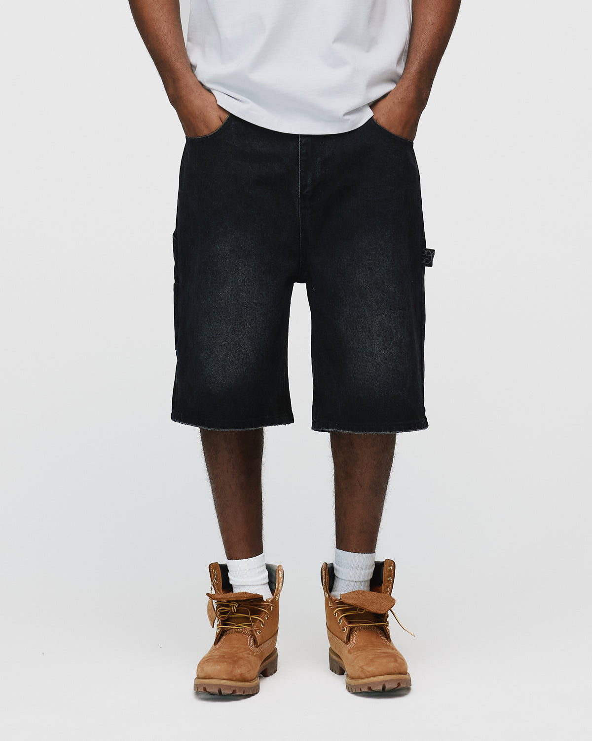 Baggy Denim Shorts - Washed Black