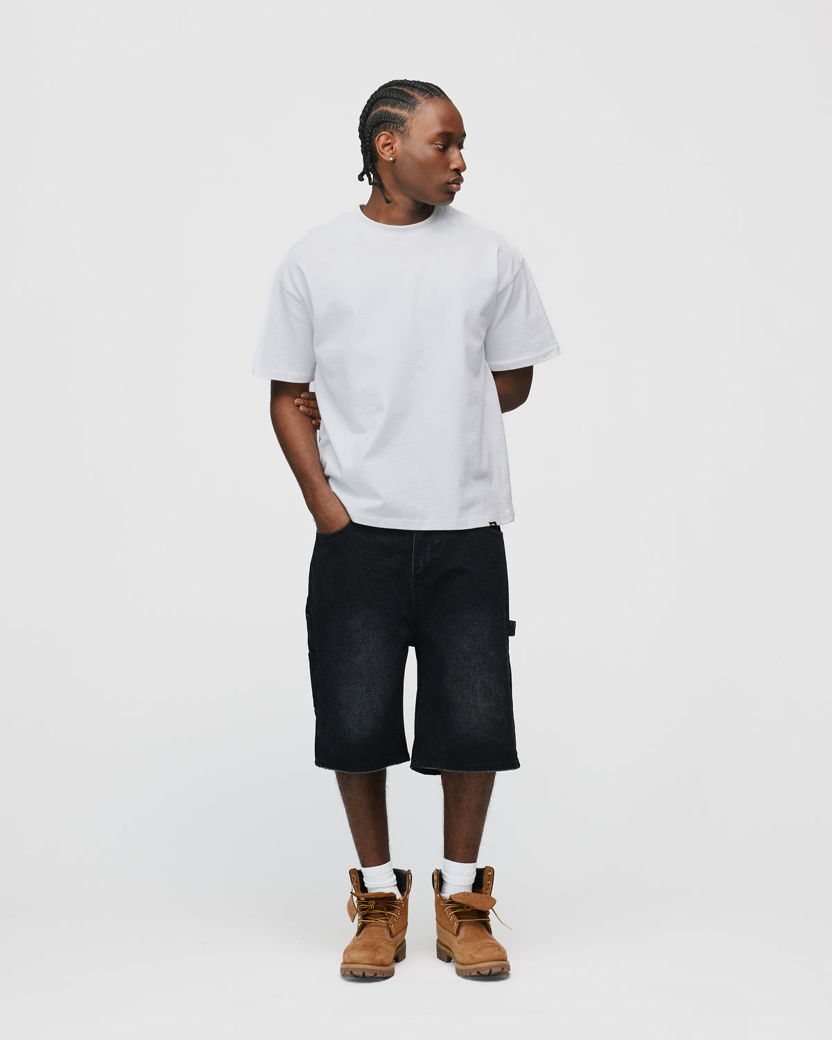 Baggy Denim Shorts - Washed Black