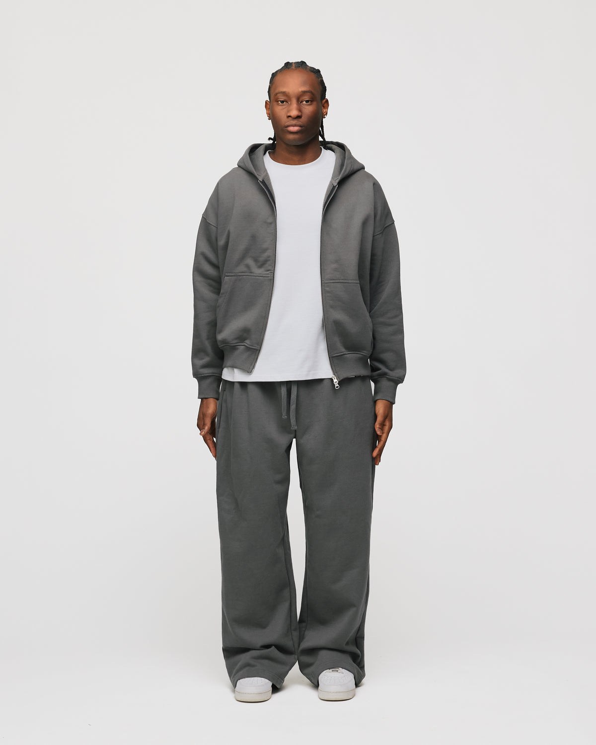 Drop Shoulder Zip Hoodie - Charcoal