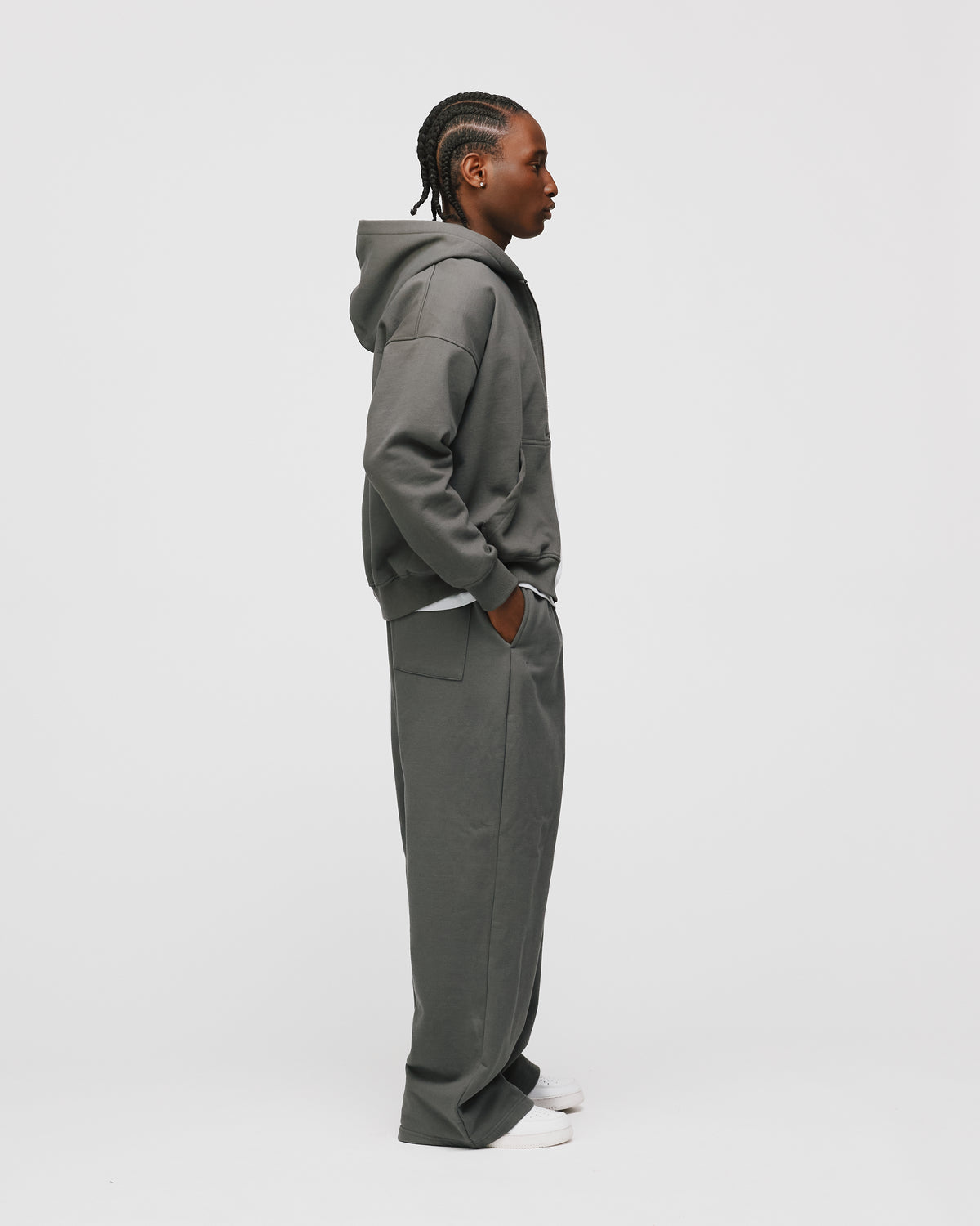 Drop Shoulder Zip Hoodie - Charcoal