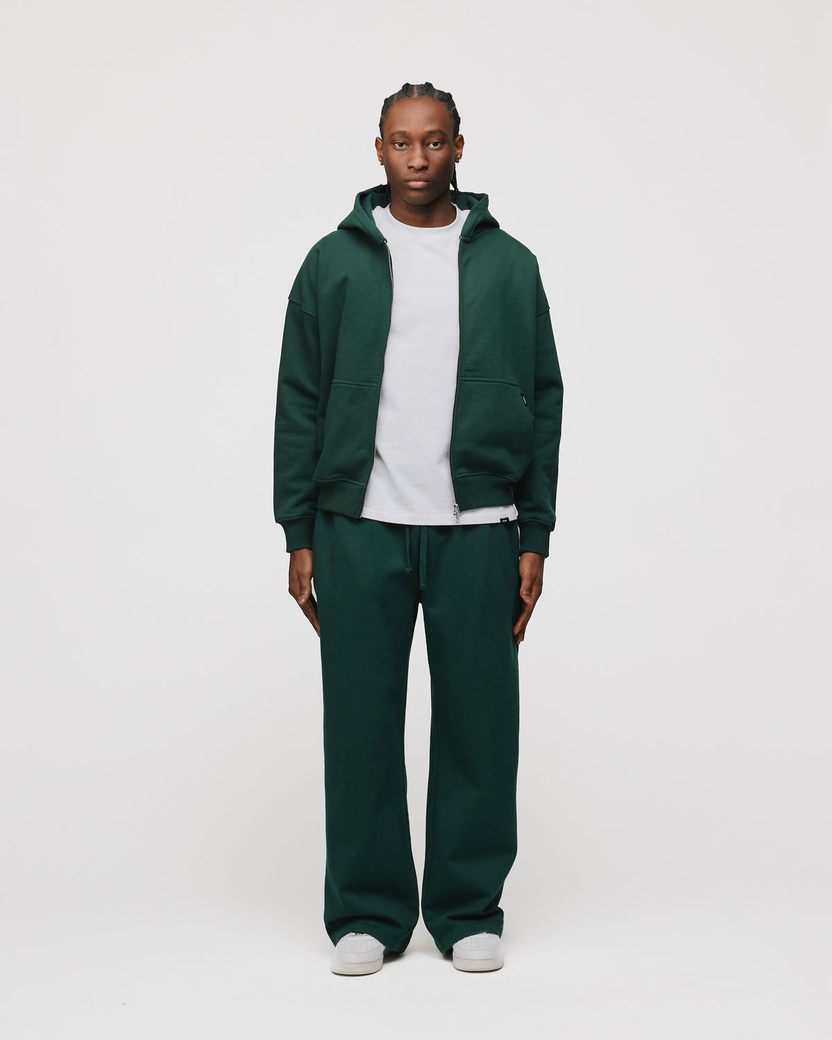 Drop Shoulder Zip Hoodie - Forest Green