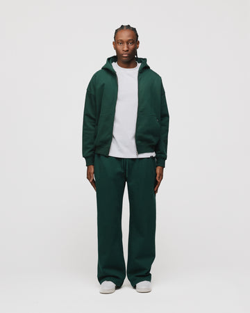 Drop Shoulder Zip Hoodie - Forest Green