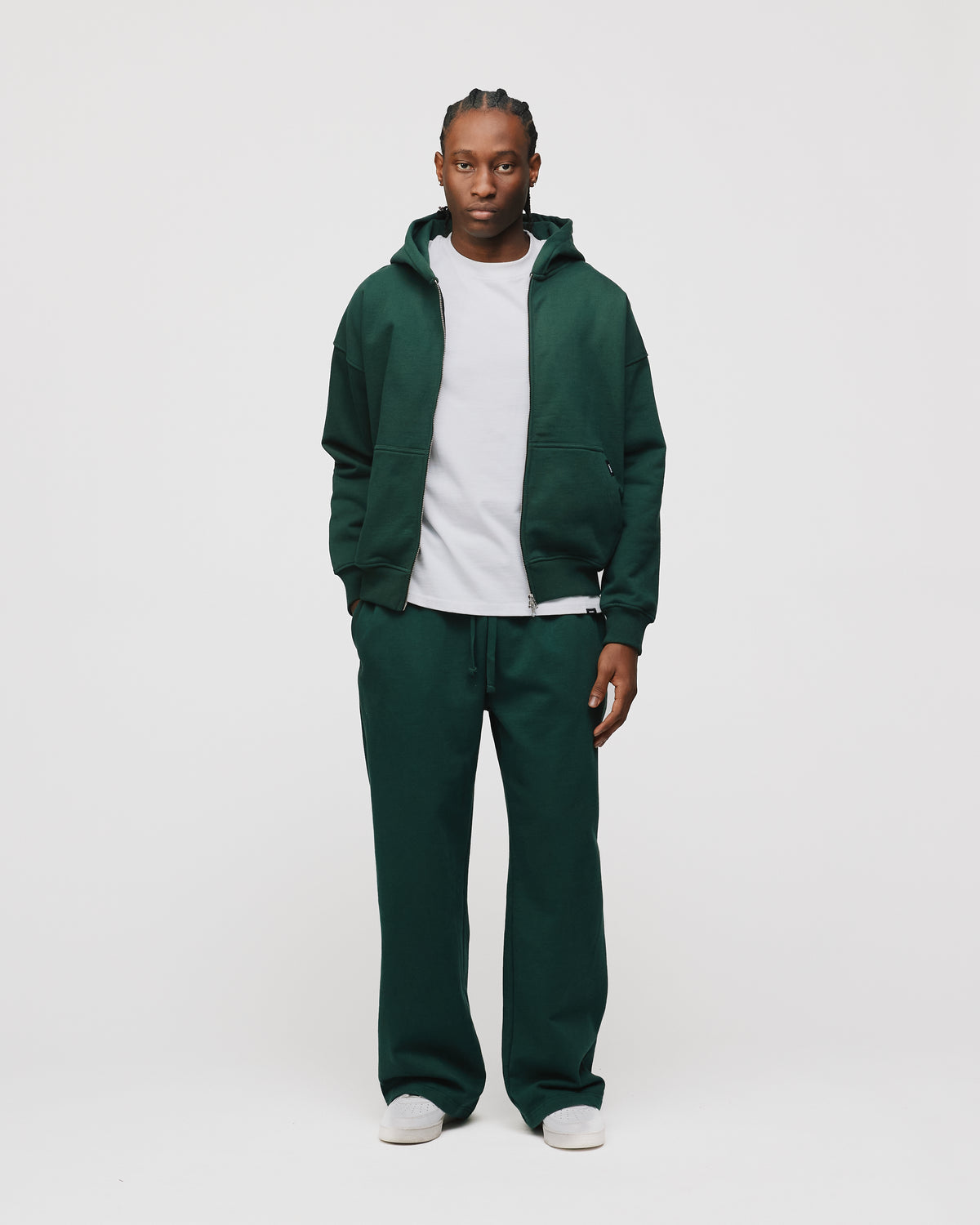 Drop Shoulder Zip Hoodie - Forest Green