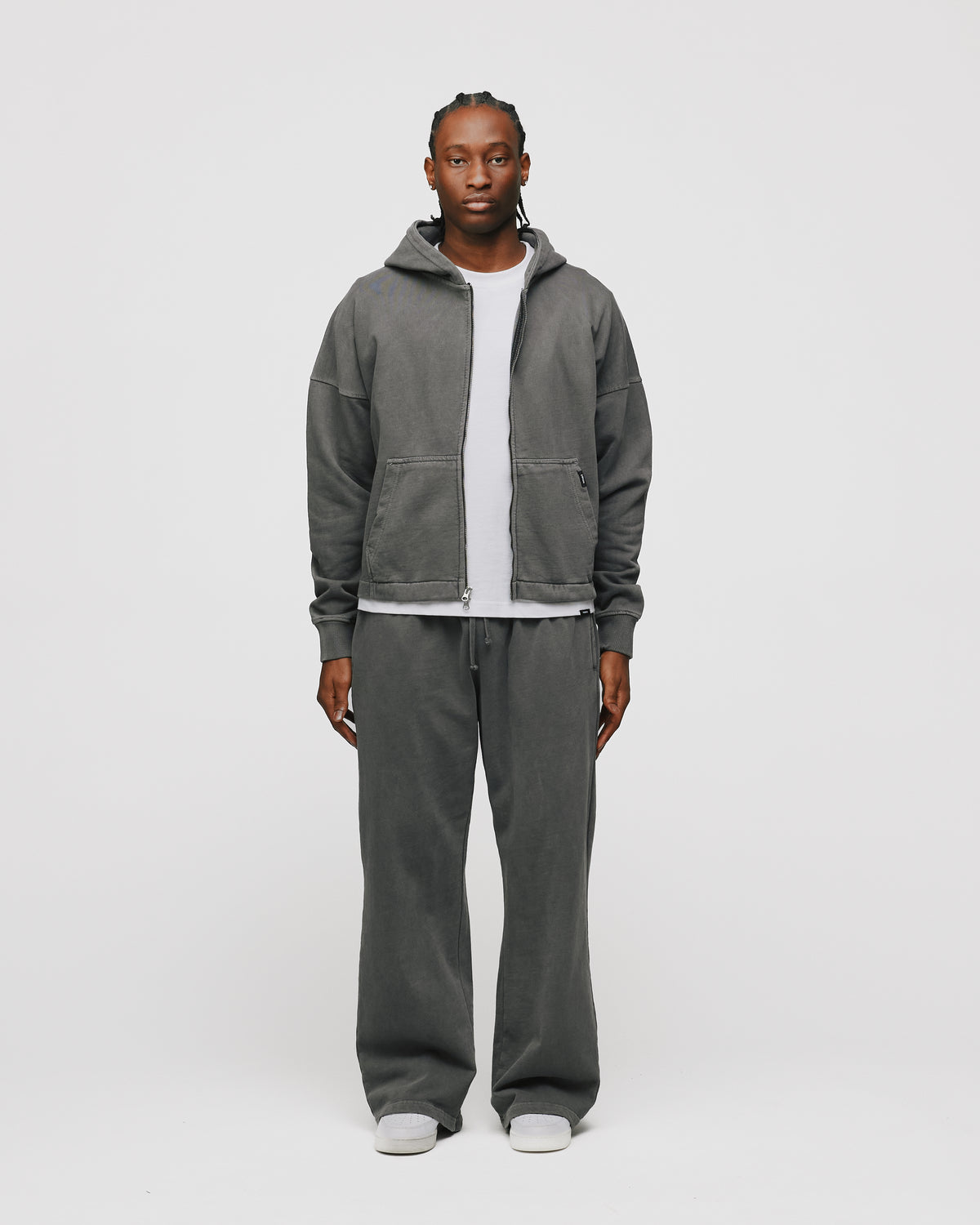 Cropped Zip Hoodie - Vintage Grey