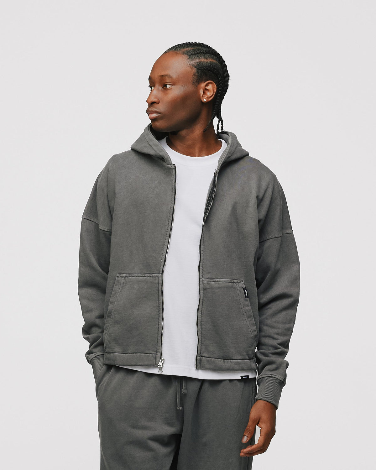 Cropped Zip Hoodie - Vintage Grey