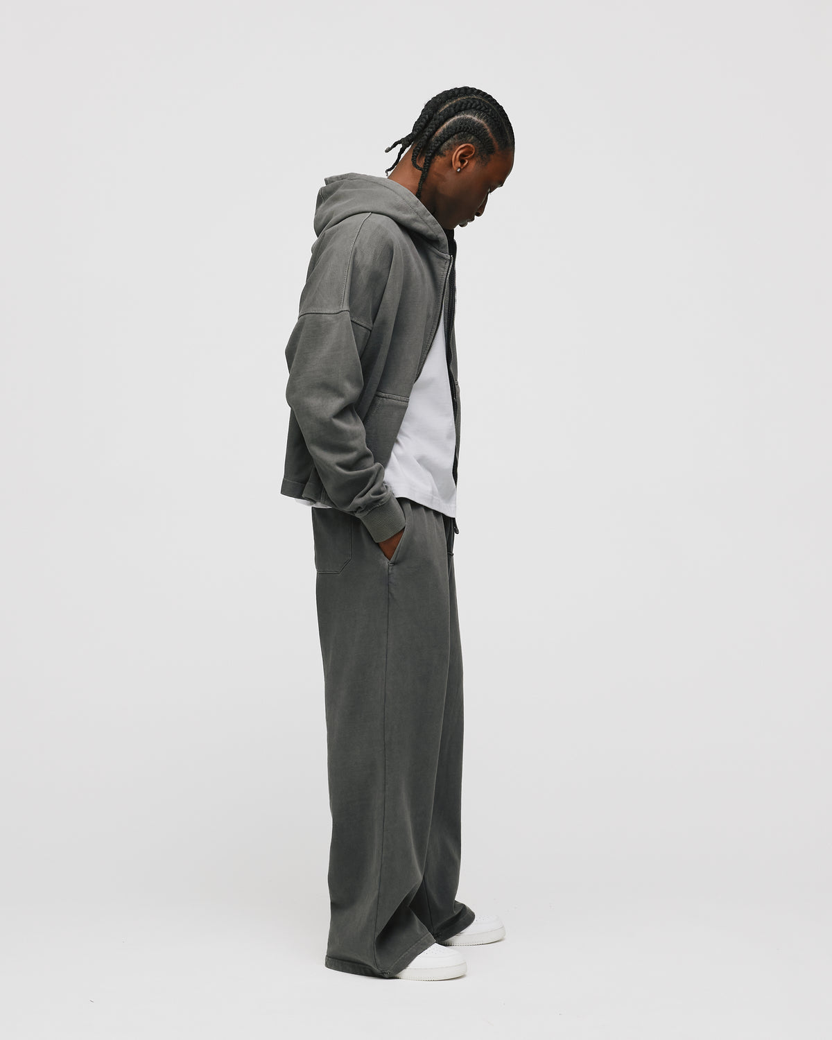 Cropped Zip Hoodie - Vintage Grey
