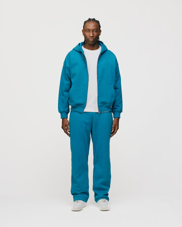 Drop Shoulder Zip Hoodie - Aqua