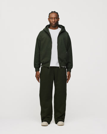 Drop Shoulder Zip Hoodie - Olive