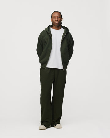 Drop Shoulder Zip Hoodie - Olive