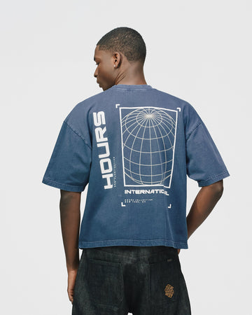 Hours International Cropped T-Shirt - Vintage Navy