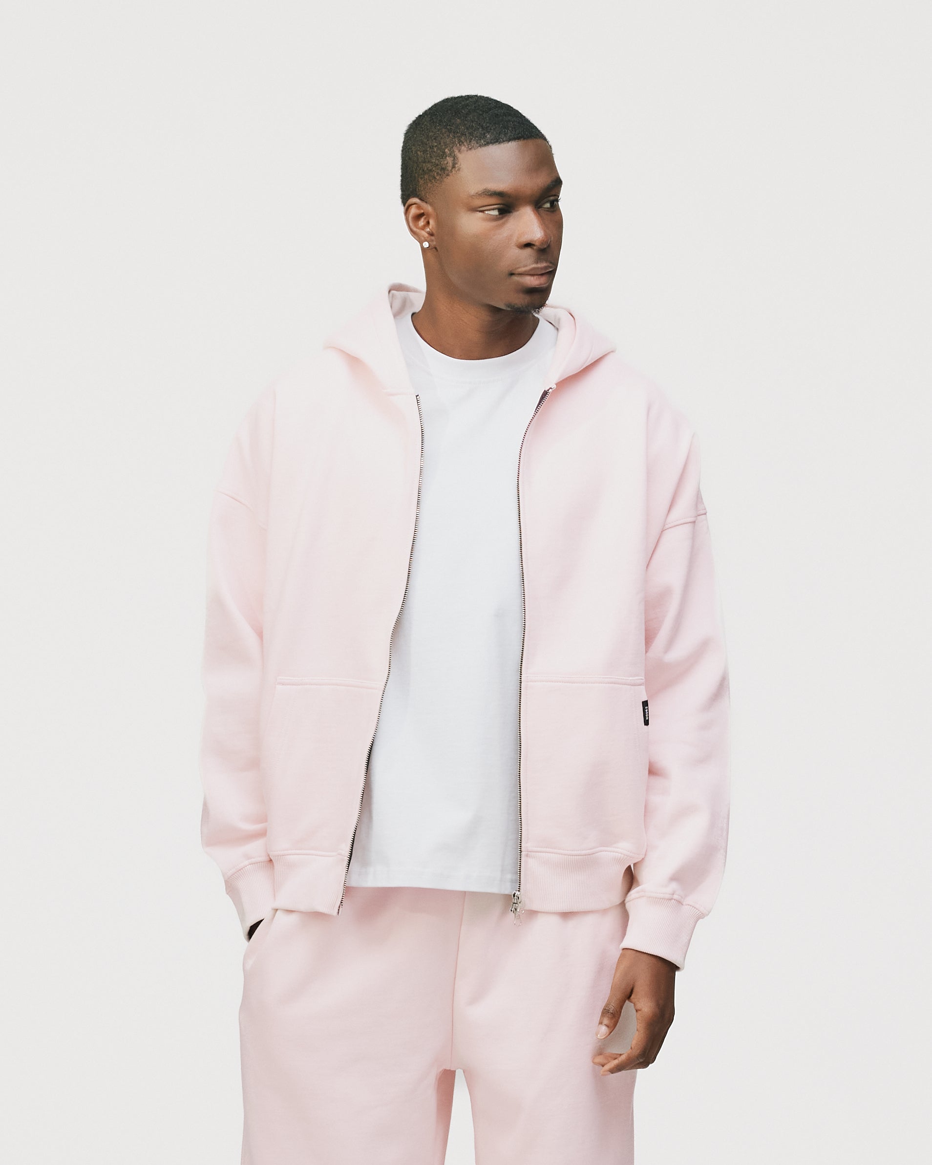 Drop Shoulder Zip Hoodie - Blush