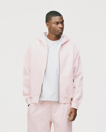 Drop Shoulder Zip Hoodie - Blush