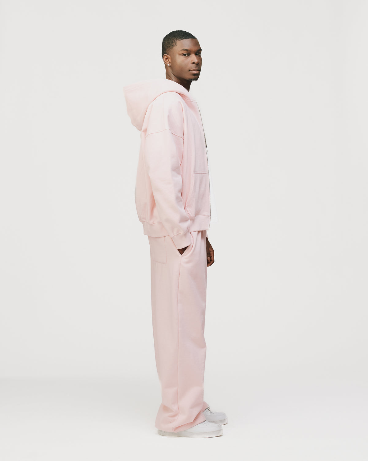 Drop Shoulder Zip Hoodie - Blush