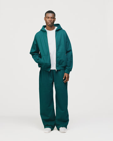 Drop Shoulder Zip Hoodie - Teal