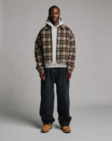 Flannel Zip Overshirt - Brown