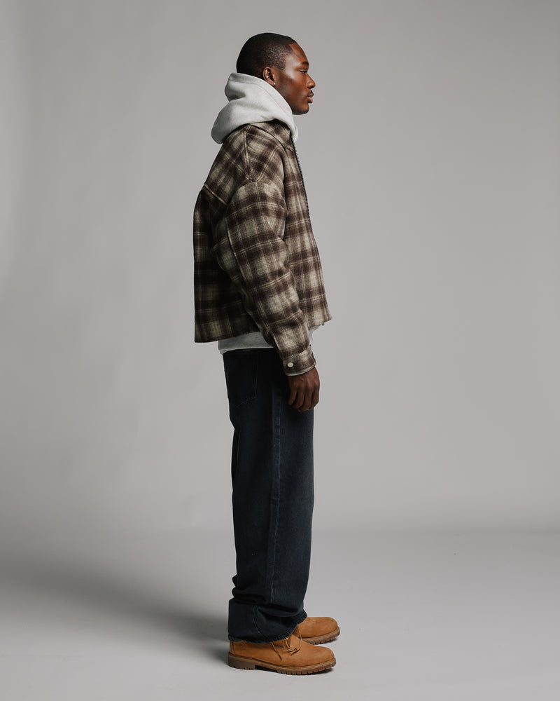 Flannel Zip Overshirt - Brown