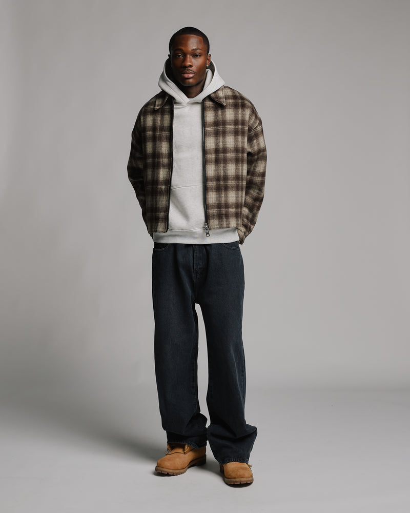 Flannel Zip Overshirt - Brown