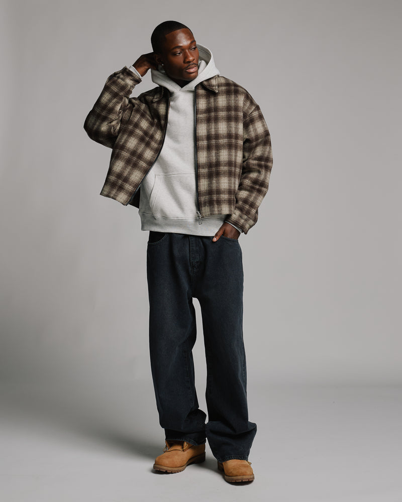 Flannel Zip Overshirt - Brown