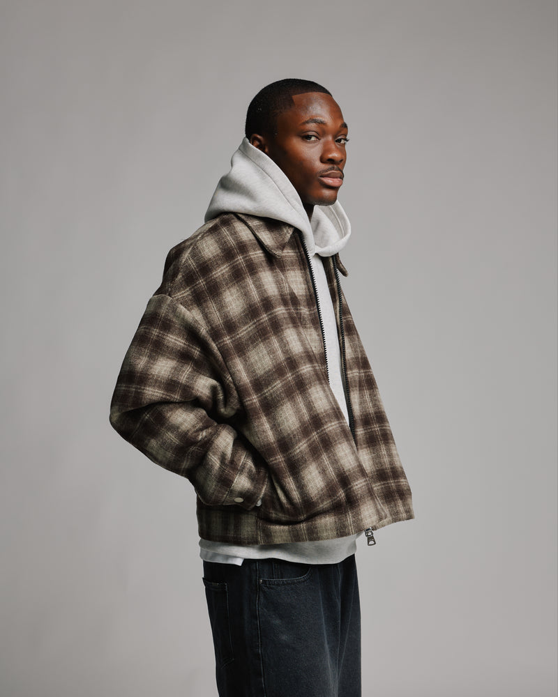 Flannel Zip Overshirt - Brown