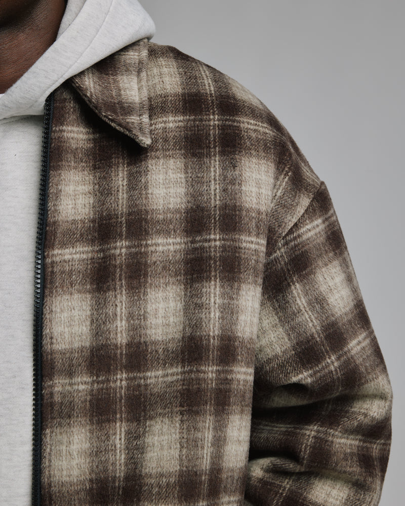 Flannel Zip Overshirt - Brown