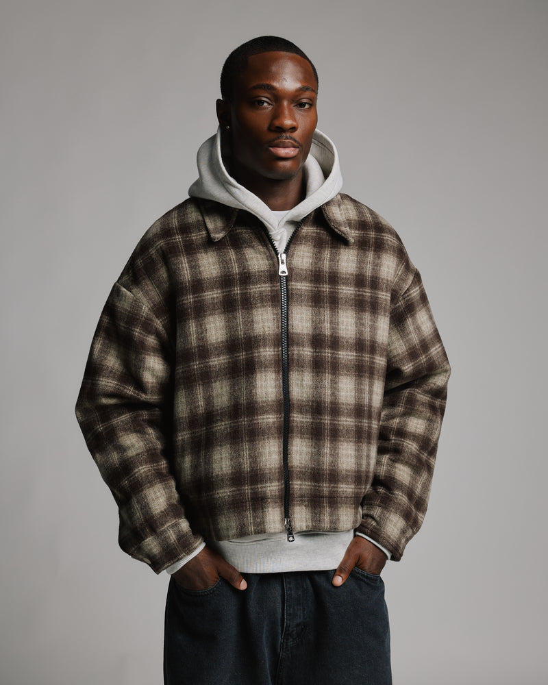 Flannel Zip Overshirt - Brown
