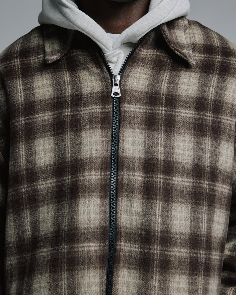 Flannel Zip Overshirt - Brown