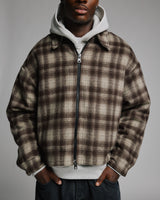 Flannel Zip Overshirt - Brown