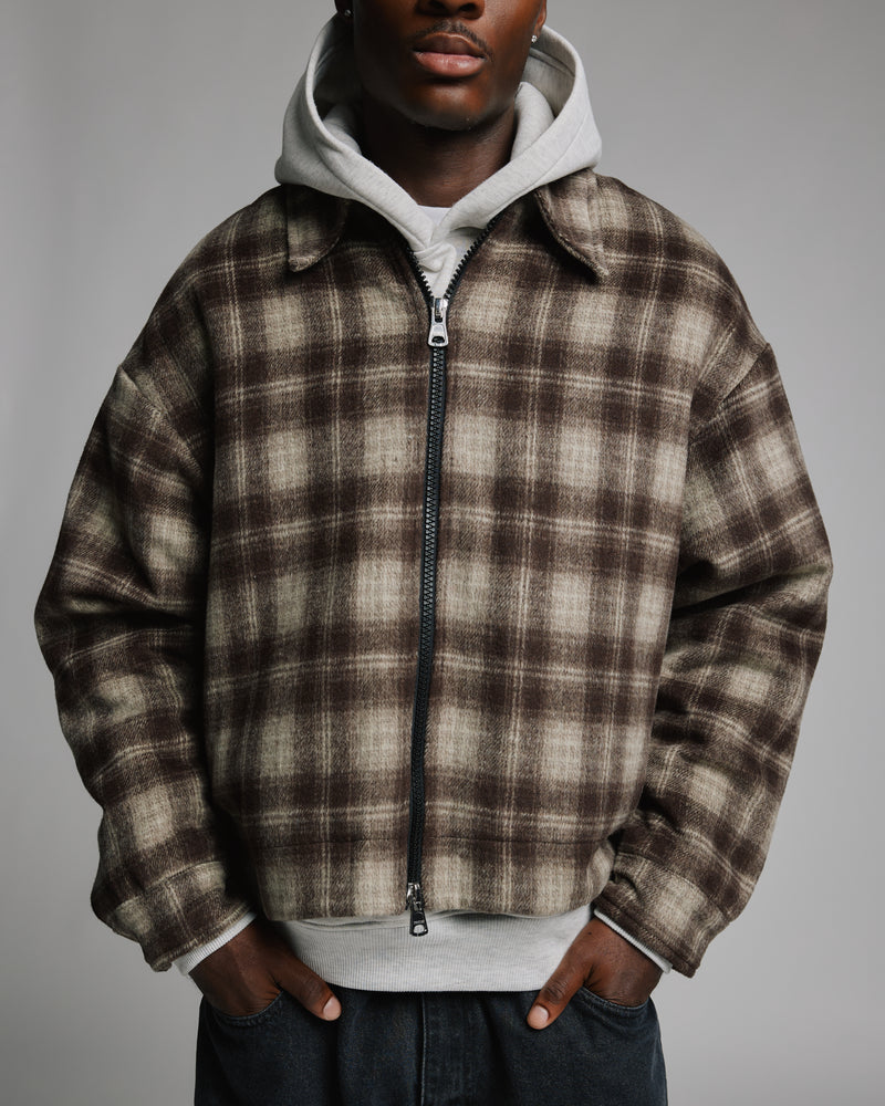 Flannel Zip Overshirt - Brown