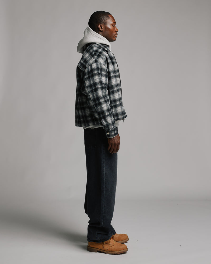 Flannel Zip Overshirt - Black