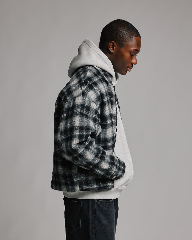 Flannel Zip Overshirt - Black