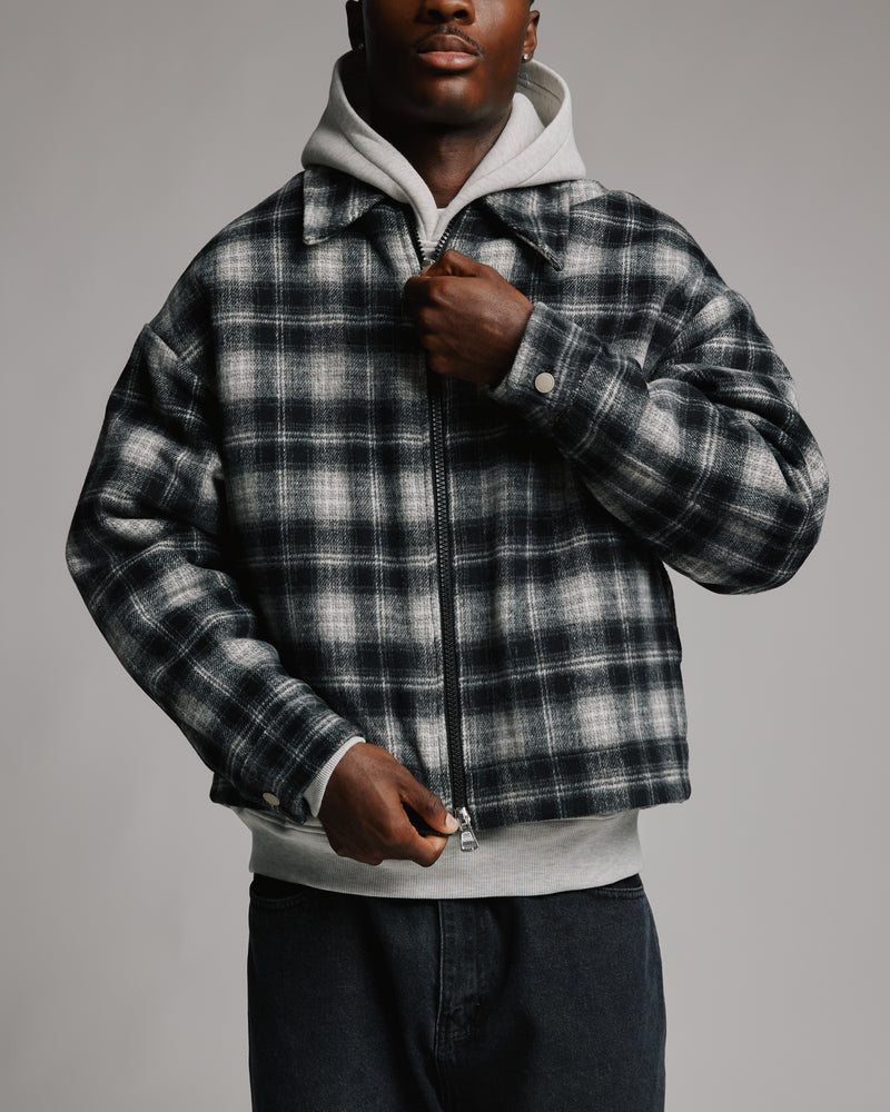 Flannel Zip Overshirt - Black