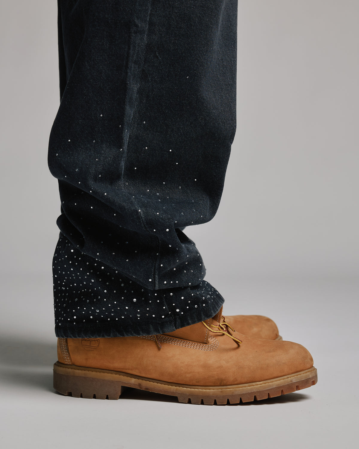 Rhinestone Baggy Denim - Washed Black