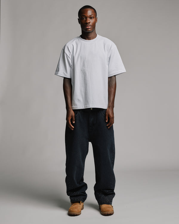 Rhinestone Baggy Denim - Washed Black