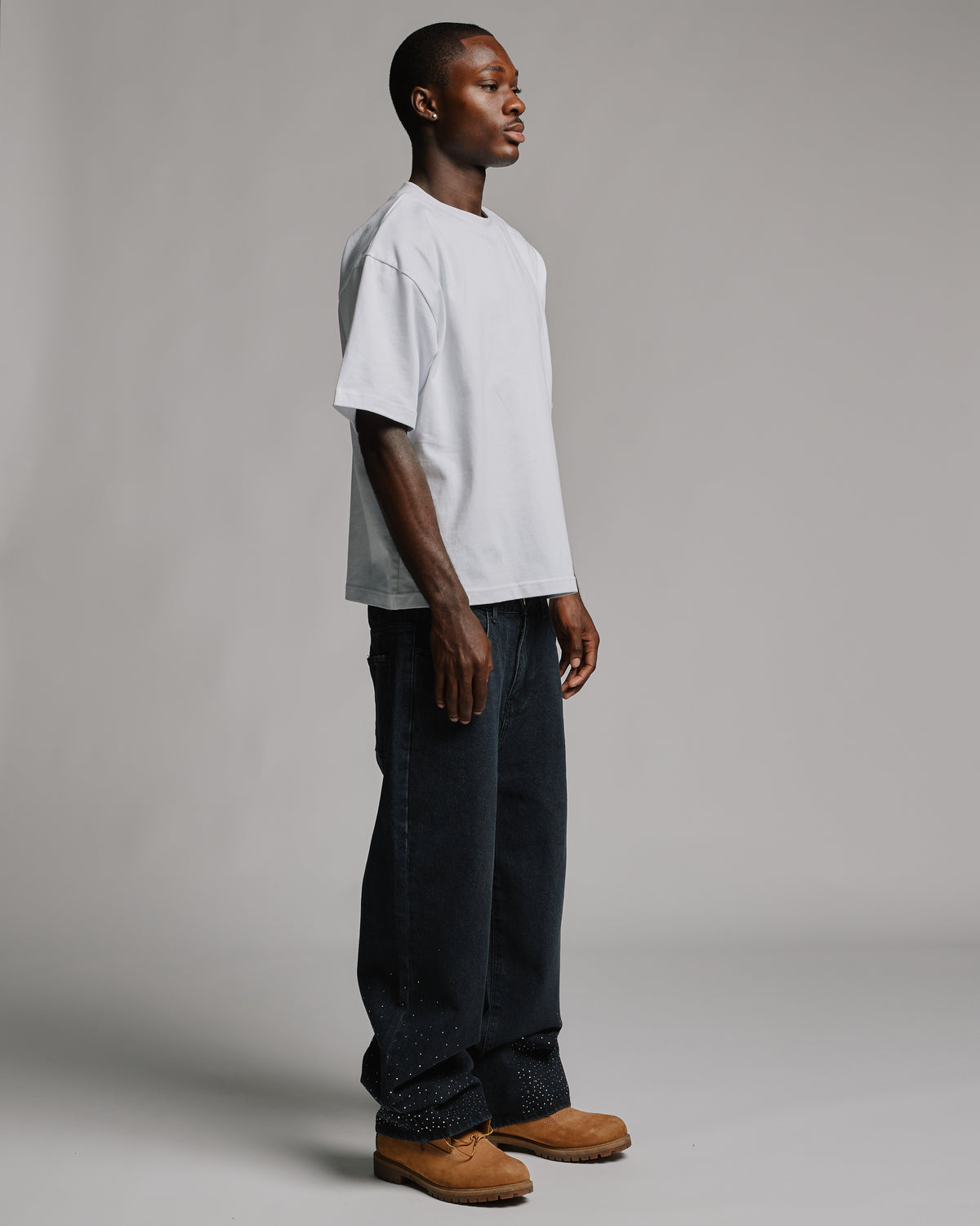 Rhinestone Baggy Denim - Washed Black