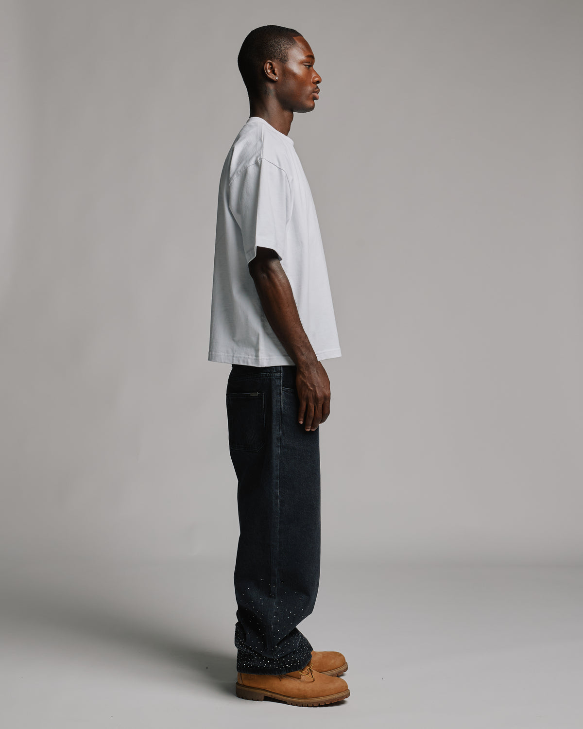 Rhinestone Baggy Denim - Washed Black