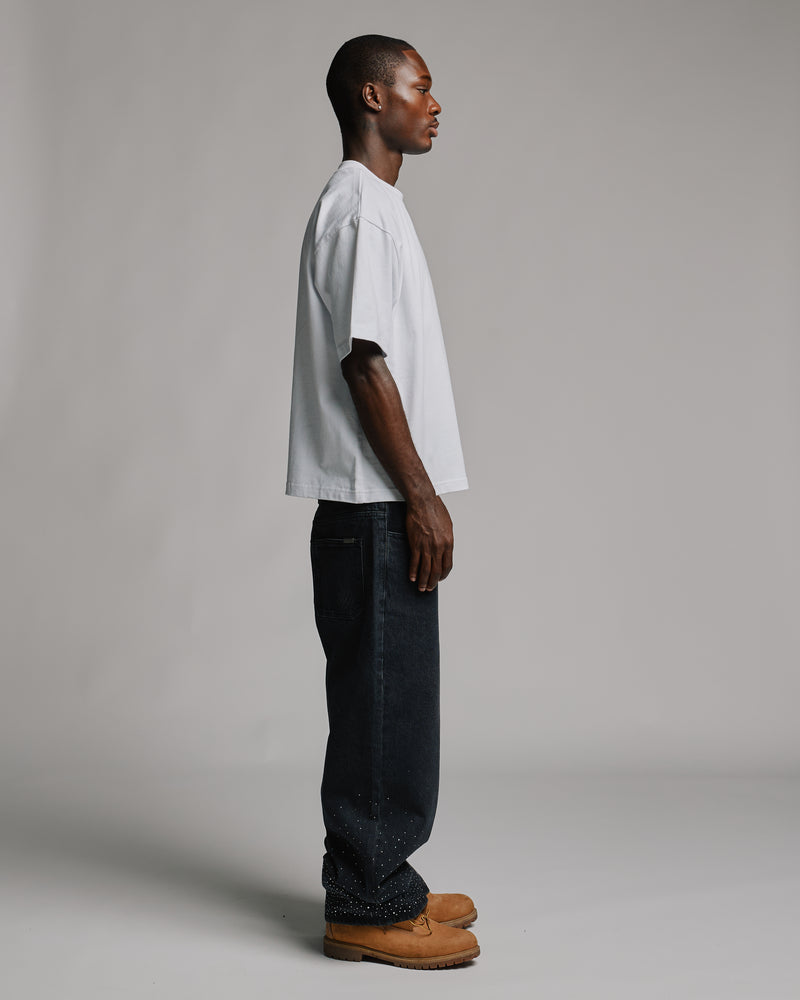 Rhinestone Baggy Denim - Washed Black