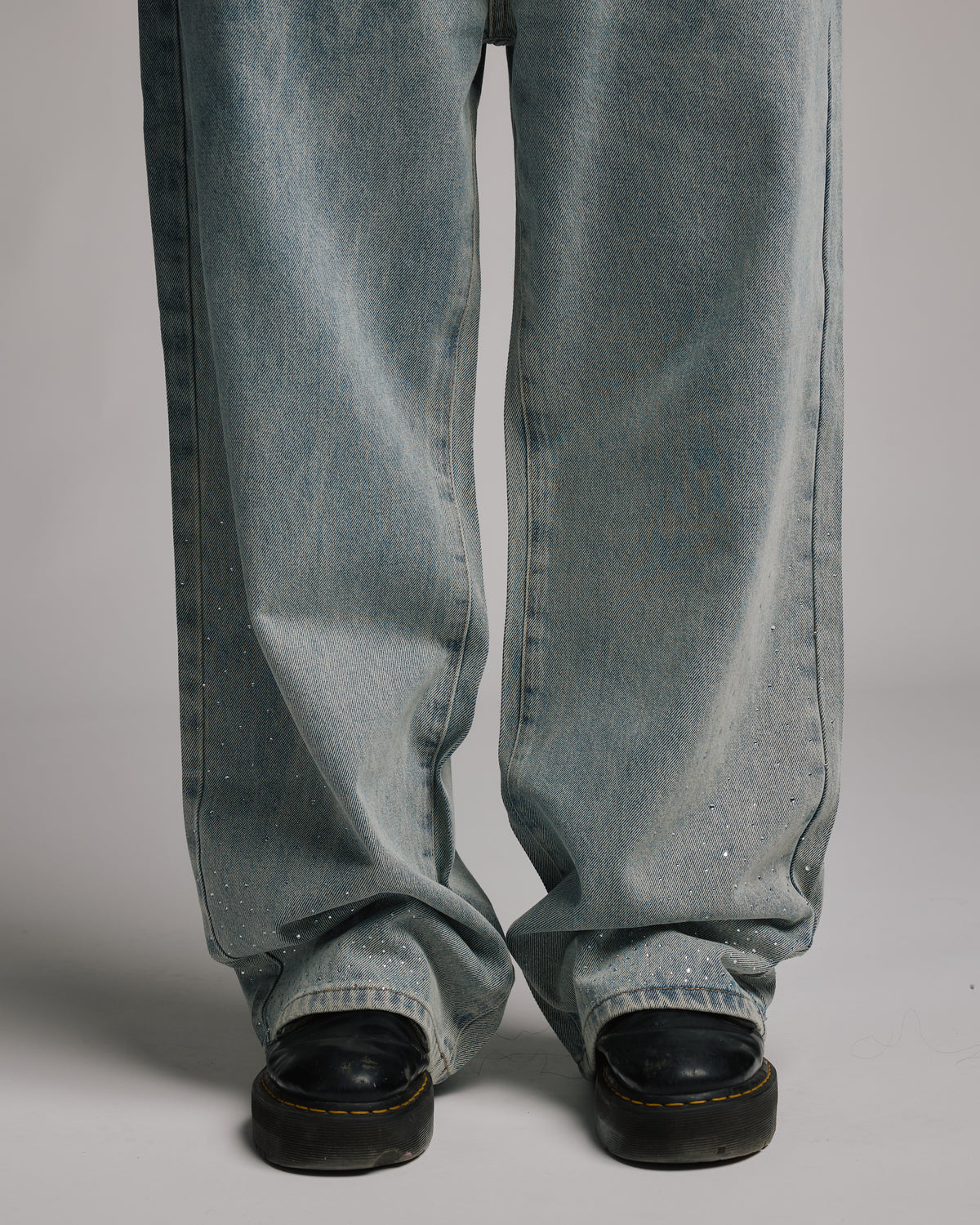 Rhinestone Baggy Denim - Washed Blue
