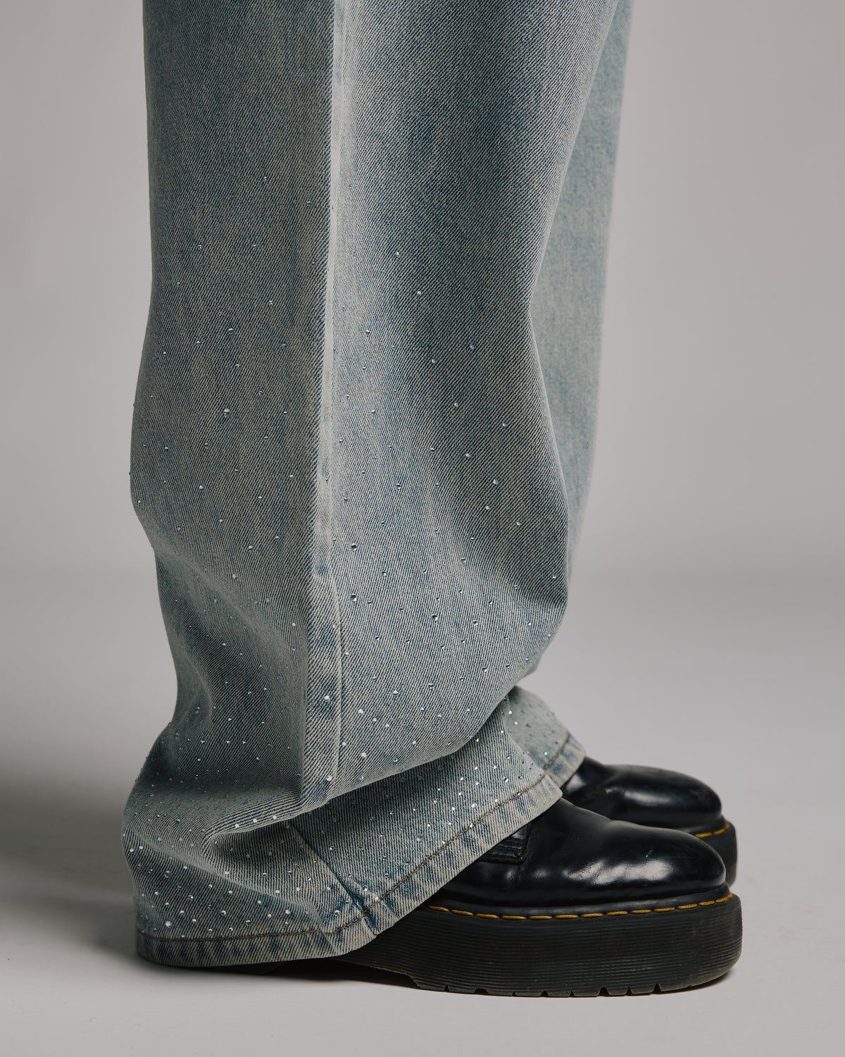 Rhinestone Baggy Denim - Washed Blue