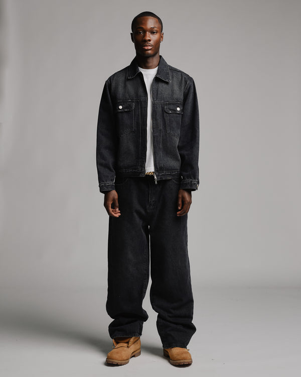 Denim Zip Jacket - Washed Black