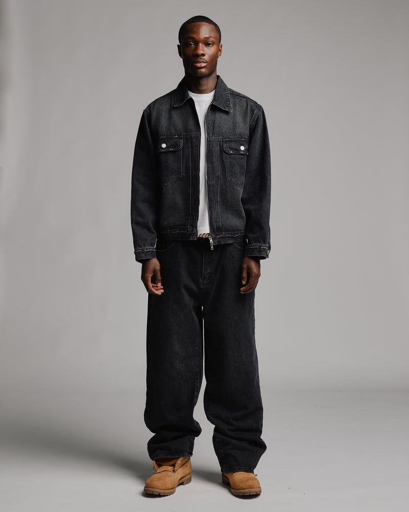 Denim Zip Jacket - Washed Black