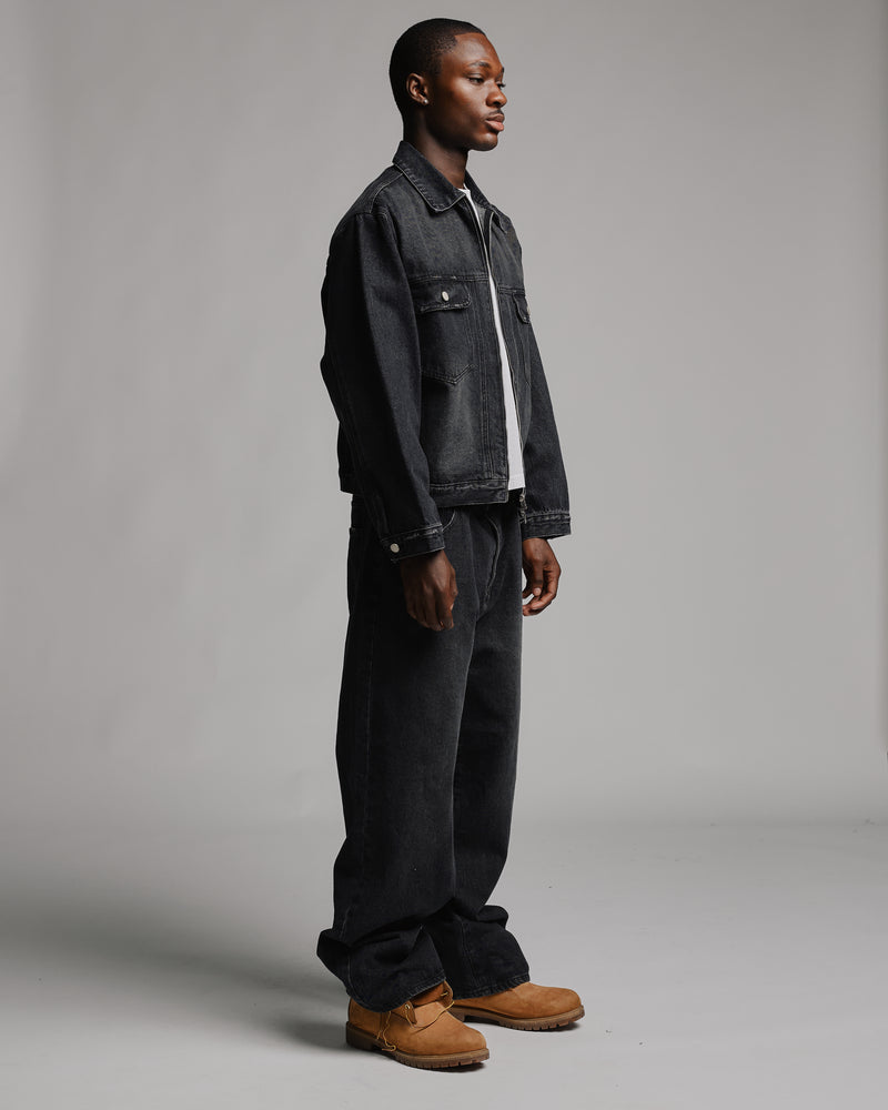 Denim Zip Jacket - Washed Black